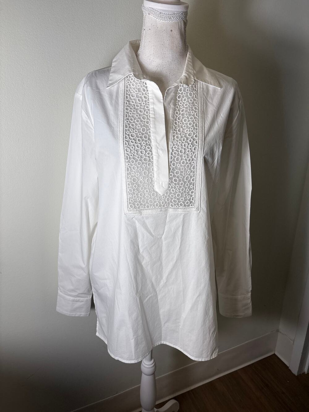Silvia Tcherassi White Bega With Sheer Detail Inset Blouse Sz M